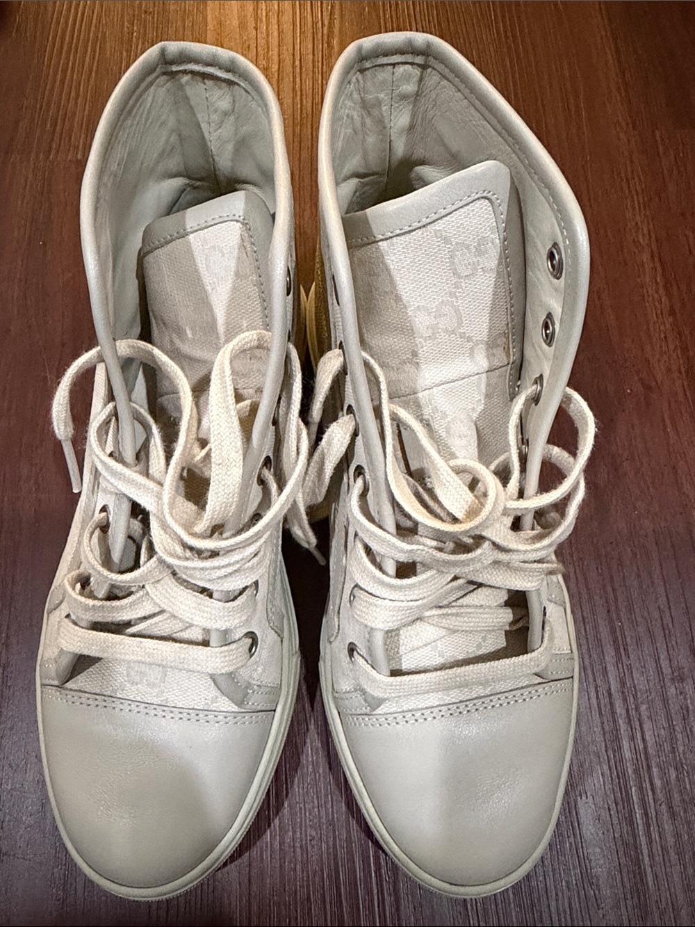 Gucci Women's High-Top Canvas & Leather Sneakers in Off-White
